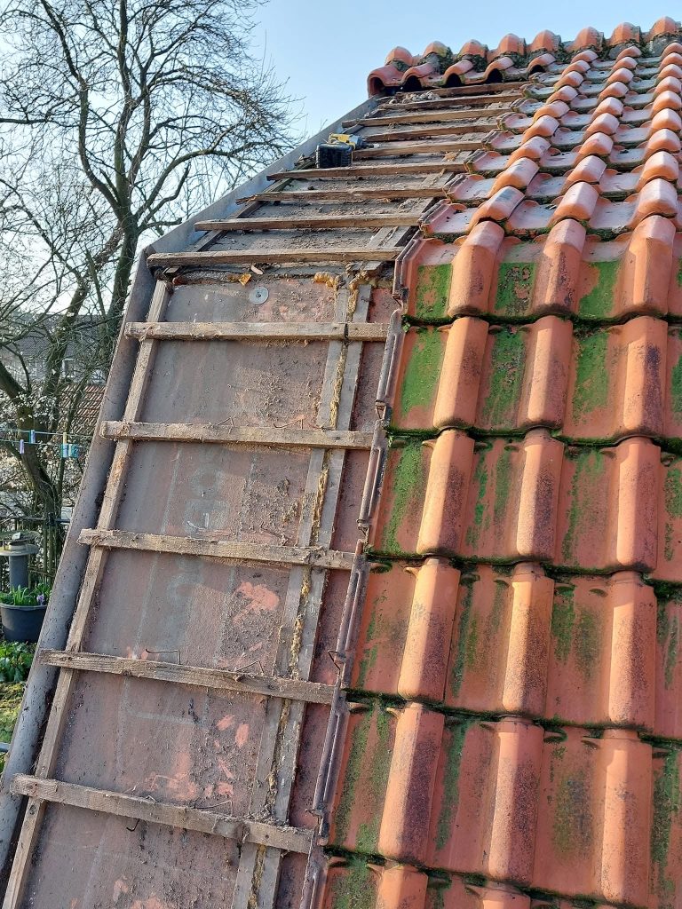 Pannendak met rode pannen en een dakrand