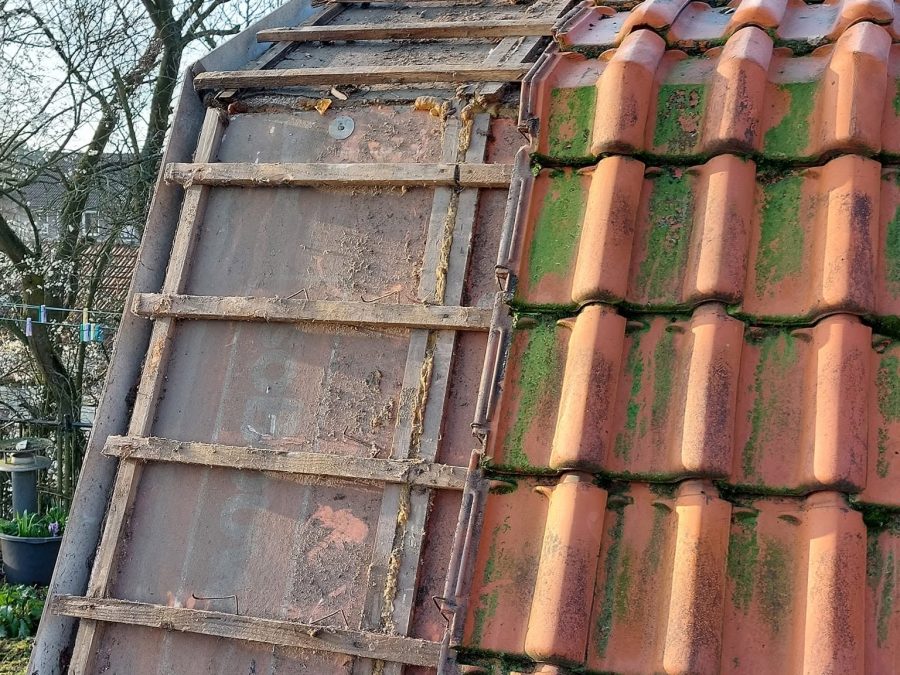 Pannendak met rode pannen en een dakrand